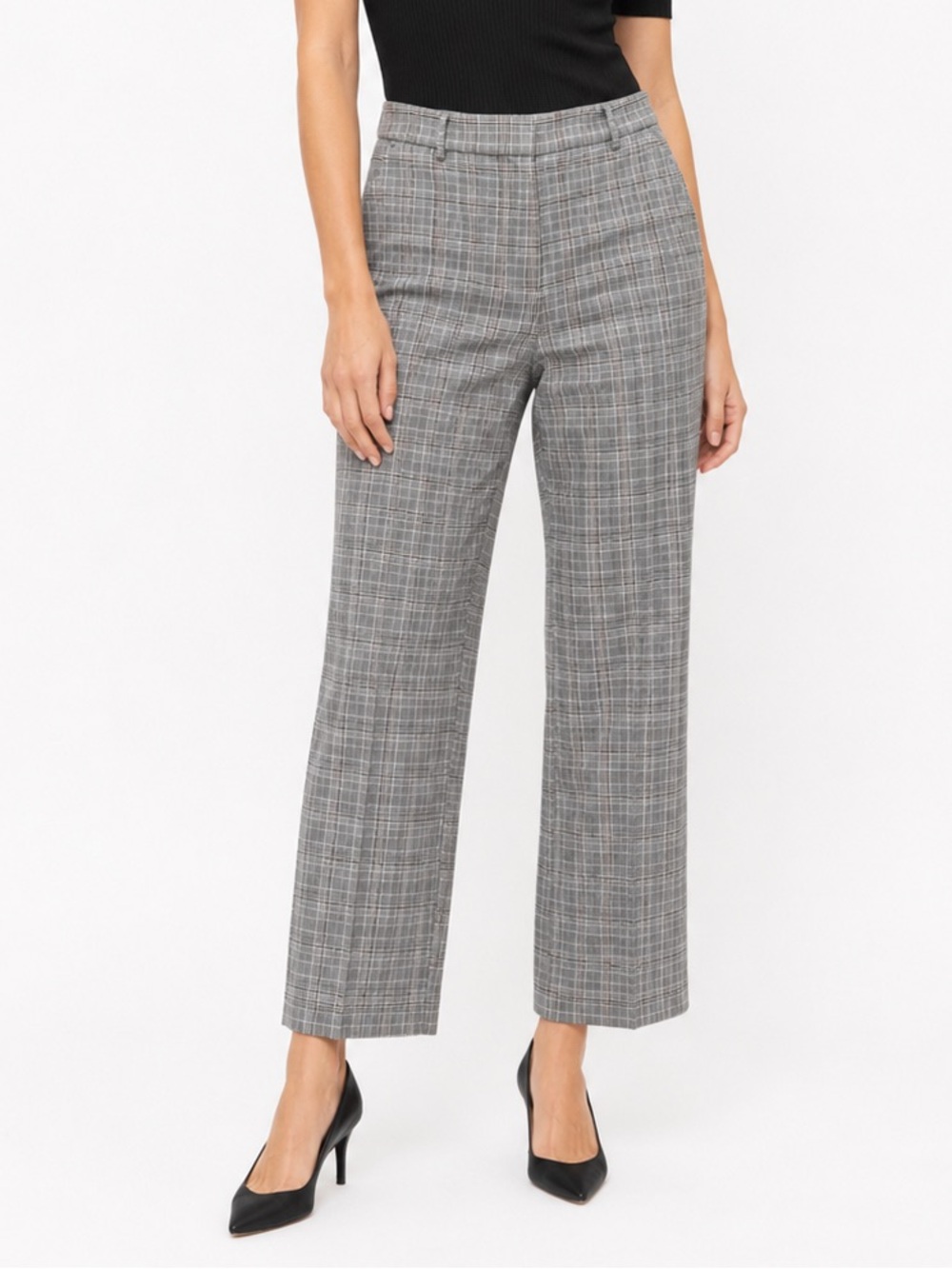 Loft The Riviera Slim Plaid Trouser Pants Pockets Gray Brown Pink Size 14